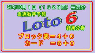 #ロト６　#当選数字予想　２１年１０月１１日（１６２８回）抽選分当選数字予想、結果分析