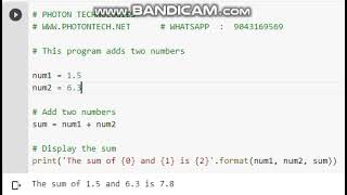 Addition of 2 numbers Python Google Colab