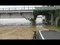 増水した長良川。水位約20メートル。（2018年7月8日）