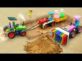 Diy tractor Rainbow Bulldozer making mini Road | rescue Whell Tractor stuck in Mud | HP Mini