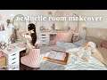 EXTREME bedroom transformation🎀🧸 aesthetic room makeover, vanity desk setup, cozy pinterest inspired