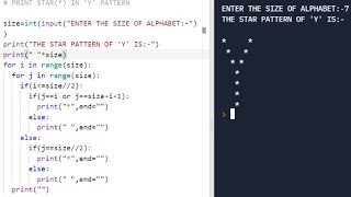 PYTHON PATTERN PROGRAM || PRINT STAR(*) IN LETTER ' Y ' PATTERN