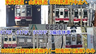 【東武2022年ダイヤ改正③ 東武鉄道・会津鉄道 6050系運行中止！6050系は野岩鉄道線内(一部鬼怒川温泉)のみ】新栃木6050系 会津鉄道61201F、東武6170F、6174F 3編成休車！