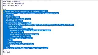 VBA Excel: Simple Nested Loop Guessing Game