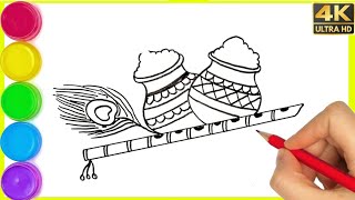 Sri Krishna Flute With Dahi Handi Drawing flute 🪈 Drawing And Painting For Kids And Toddlers