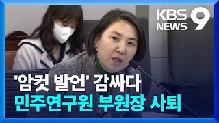 ‘암컷’ 발언 일파만파…옹호하던 민주연구원 부원장 사퇴 [9시 뉴스] / KBS  2023.11.24.