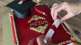 MEZUNİYET PASTASI YAPIMI🎓Şeker hamurlu 30 kişilik pasta tarifi ❤️