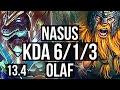 NASUS vs OLAF (TOP) | 6/1/3, 700+ games, 1.2M mastery | KR Master | 13.4