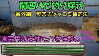 関西ハゼ釣り探訪　File9   番外編竪穴式ツッコミ棒釣法　園芸用の支柱でハゼを釣る　202211