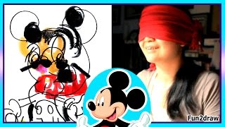 BLINDFOLD CHALLENGE - Drawing Mickey Mouse - Try NOT to Laugh - Fun2draw | Funny Art Challenge