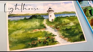 Watercolor Lighthouse painting  demo
