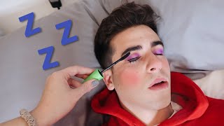 Doing My Boyfriends Makeup While He's Sleeping! *FUNNY REACTION*