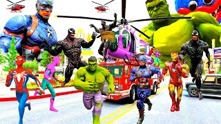 Siêu Nhân Người Nhện Chạy Xe Ô Tô Cảnh Sát Cứu Hộ Giải Cứu Siêu Anh Hùng Robot, 3D Hulk VS Avengers