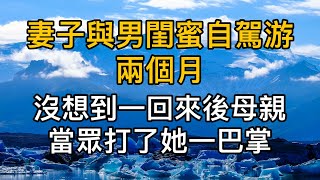 妻子與男閨蜜自駕游兩個月，沒想到一回來後母親當眾打了她一巴掌！真實故事 ｜都市男女｜情感｜男閨蜜｜妻子出軌｜楓林情感