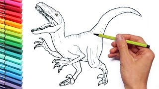 Drawing and Coloring Velociraptor Jurassic World - Dinosaurs Coloring Page For Children