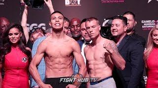 JAIME MUNGUIA TOWERS OVER BRANDON COOK DURING WEIGH IN FACE OFF!