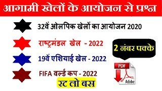 आगामी खेल 🔥आयोजन 🔹Upcoming Tournaments| Edition |Venue |Year| Olympic, FIFA, CWG,Asian in Hindi