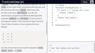 Comparison with the equality operator - freeCodeCamp | Video 60 | Basic JavaScript