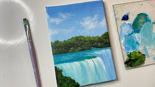 How to paint Waterfall/ acrylic painting tutorial/ landscape painting tutorial