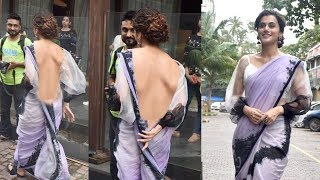 Taapsee Pannu's B@ckless Saree Looks At Mission Mangal Promotions | She so Cute