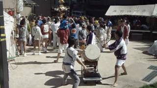 【尾竹橋町会　八幡神社例大祭】荒木田公園で神輿が下りるまで①　荒川新開太鼓　2016.8.7.