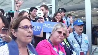 Bernie Sanders Delegates Protest At Media Tent Of Democratic National Convention