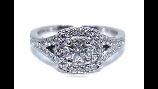 18ct White Gold Round Diamond Split Shoulder Halo Engagement Ring 1.11ct