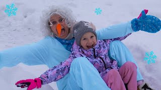 Alena and mom making Snowman and funny Chrismas Stories for kids