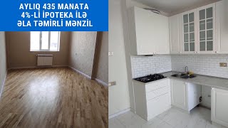 İlkin ödəniş 27.000 AZN, Aylıq 435 manata 4% -li ipoteka ilə əla təmirli mənzil 85kv ölçülü