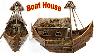 Art And Craft/How To Make House Boat From Waste Cardboard/School Project Boat House/DIY Art