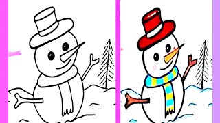 DRAW AND COLOR FOR KIDS | DRAW A SNOWMAN | LEARN TO DRAW WITH FIN CUTE DRAWING