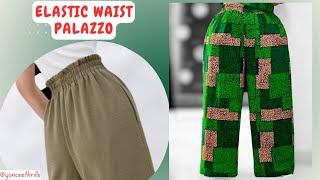 Cut and Sew Wide leg Palazzo Trouser with Elastic Waist band | Palazzo Pant with Pocket