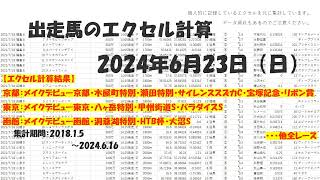 【競馬予想】2024年6月23日（日）大沼S、パラダイスS、宝塚記念、他全レースの計算結果【エクセル集計】