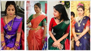 Best Borderless Silk Saree Blouse Designs 2023 || No Boarder Silk Sarees With Contrast Blouses