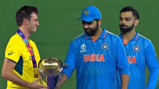 Virat Kohli and Rohit Sharma hold World Cup 2023 winning trophy on Pat Cummins request