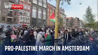 Watch from Amsterdam where pro-Palestinian group marches on anniversary of October 7