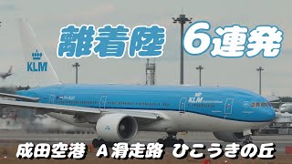 【4K】成田空港 ひこうきの丘 Ａランに離着陸する飛行機６連発