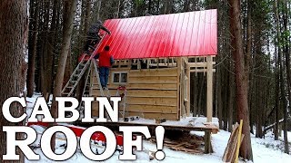 Building Cabin Using a Sawmill! | Red Roof, Chimney Flashing, Fireplace Installation Ep8