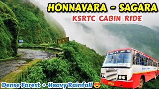 HONNAVARA - SAGARA Cabin Ride in Dense Forest😍 + Heavy Rainfall😰 #bus #cabin #ghat #jogfalls #beach