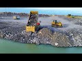 ep11 new project technical shantui bulldozer dh17c2 and dump trucks pour and push stones into mud