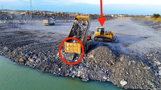 EP11!New project! technical SHANTUI Bulldozer DH17C2 and Dump Trucks pour and push stones into mud