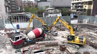 孩子們最愛的工地現場 | 挖土機 | 水泥車 | 施工中 | 地基工程｜Construction site, Excavator Komatsu PC200, Cement Truck