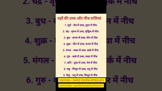 ग्रहों की उच्च एवं नीच राशियाँ ।। नवग्रहों की उच्च और नीच राशि कोन कौनसी है? #jyotishsikhe #rashi