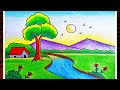 Very Easy Scenery Drawing|Simple Landscape Scenery Drawing|How To Draw Beautiful Landscape Scenery