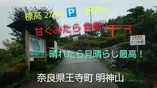 2021年8月15日　奈良県王寺町にある明神山は、標高273メートルの低山です。駐車場からナビで見てみると2.1ｋｍ　まあ３０分かからんやろう・・途中迂回路で怪我したり・・