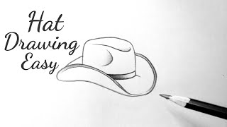 How to draw a Cowboy Hat drawing easy step by step Easy pencil sketches tutorials for beginners