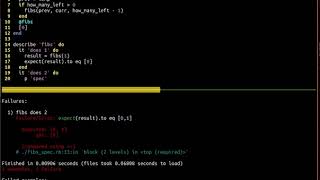 fibonacci by recursion with tests in ruby. Narrated