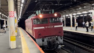 【E231系1000番台AT入場配給に伴う牽引機送り込み回送】国鉄EF81形134号機が警笛を鳴らしながら単機で赤羽駅5番線を高速通過するシーン（単9738レ）2022.9.20