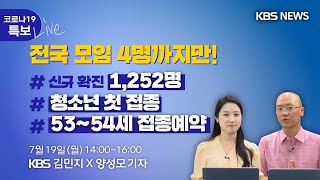 [풀영상] KBS뉴스D-Live 코로나19 특보 : 전국 모임 4명까지…신규확진 1,252명/청소년 첫 접종…53~54세 백신예약 7월 19일 14:00~16:00