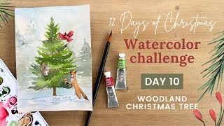 Day 10 - Woodland Christmas Tree - 12 Days of Christmas Watercolor Challenge 2024